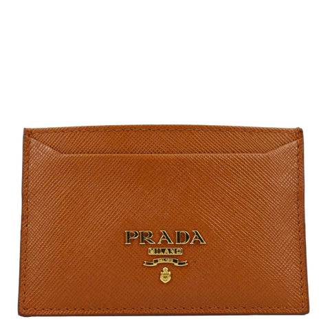 PRADA Saffiano Leather Card Holder Wallet Orange
