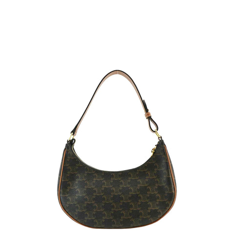 CELINE Ava Triomphe Canvas Calfskin Shoulder Bag Tan