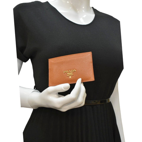 PRADA Saffiano Leather Card Holder Wallet Orange
