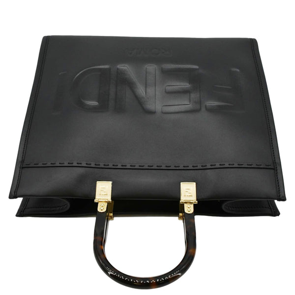 FENDI Sunshine Plexiglass Medium Leather Shopper Tote Bag Black