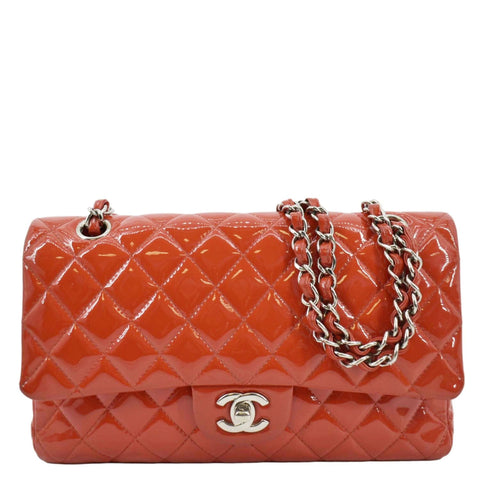 Chanel Medium Double Flap Striped Patent Leather Bag