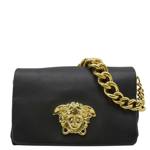 VERSACE Medusa Leather Chain Clutch Bag Black