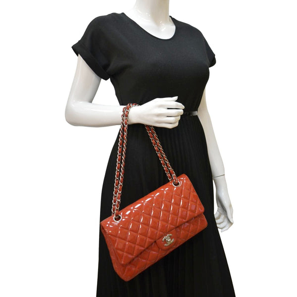 CHANEL Classic Double Flap Shoulder Bag Red dummy look
