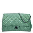 CHANEL Flap Quilted Patent Leather Shoulder Bag Green