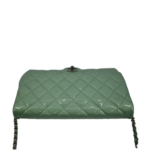 CHANEL Flap Quilted Patent Leather Shoulder Bag Green