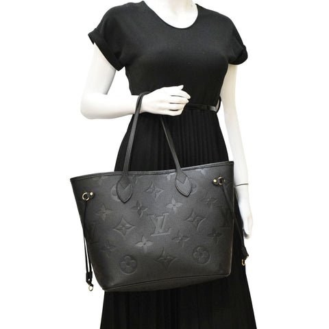 LOUIS VUITTON Neverfull MM Empreinte Leather Tote Shoulder Bag Black