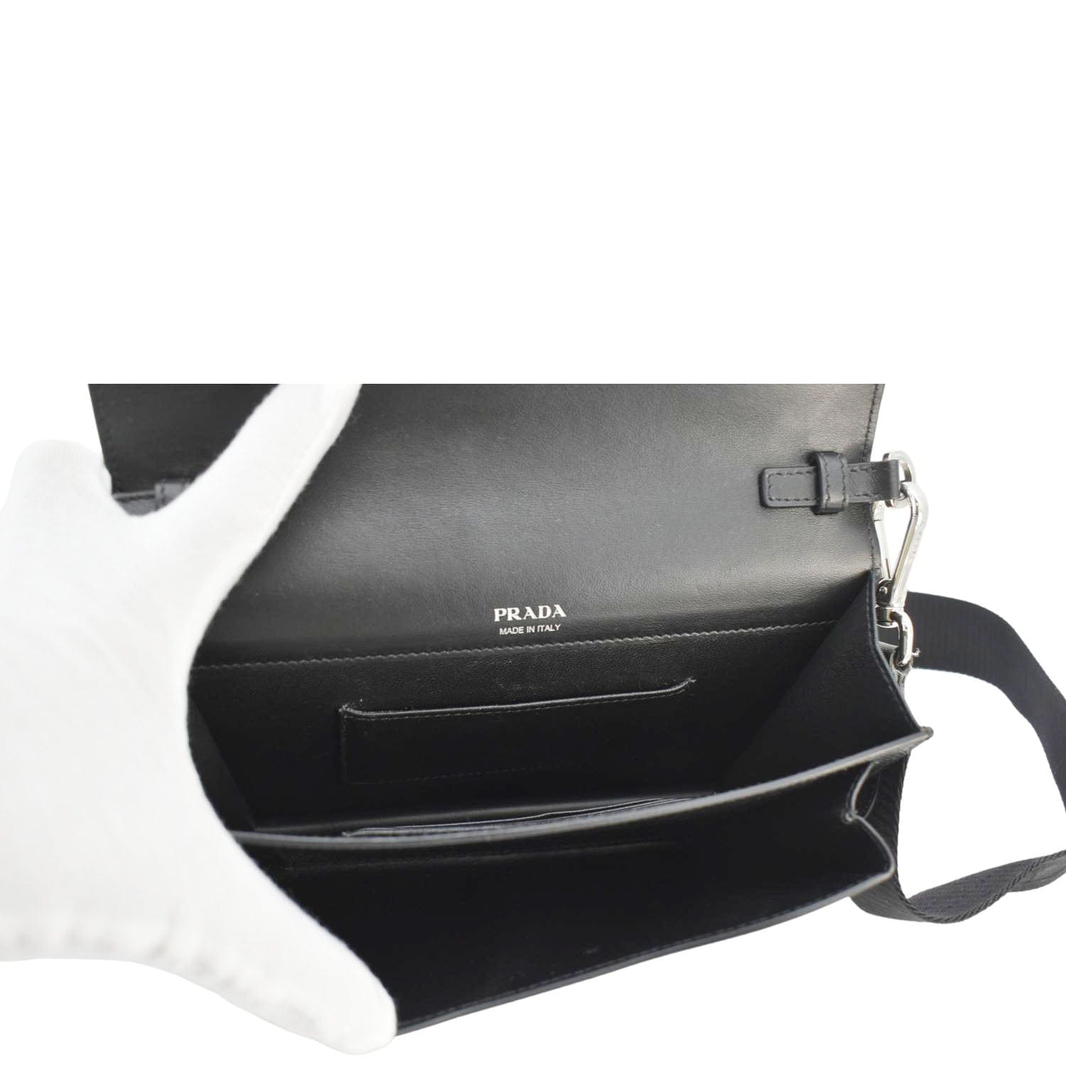 PRADA City Envelope Mini Saffiano Leather Black Crossbody Bag