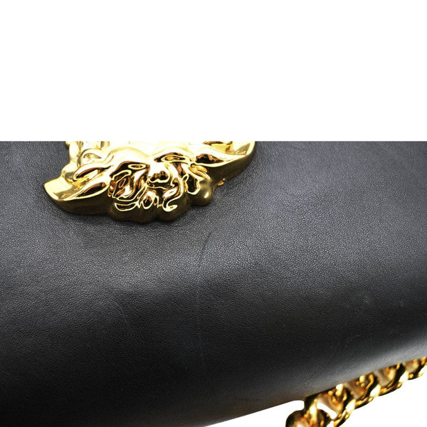 VERSACE Medusa Leather Chain Clutch Bag Black