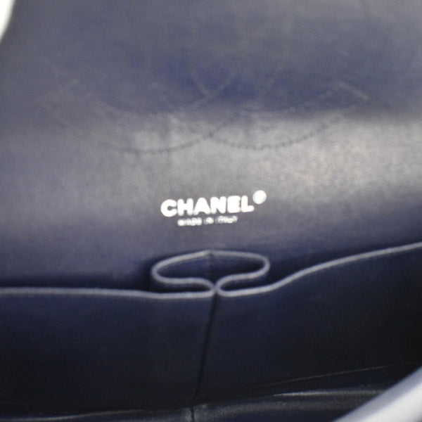 CHANEL Classic Jumbo Double Flap Quilted Caviar Leather Shoulder Bag Navy Blue