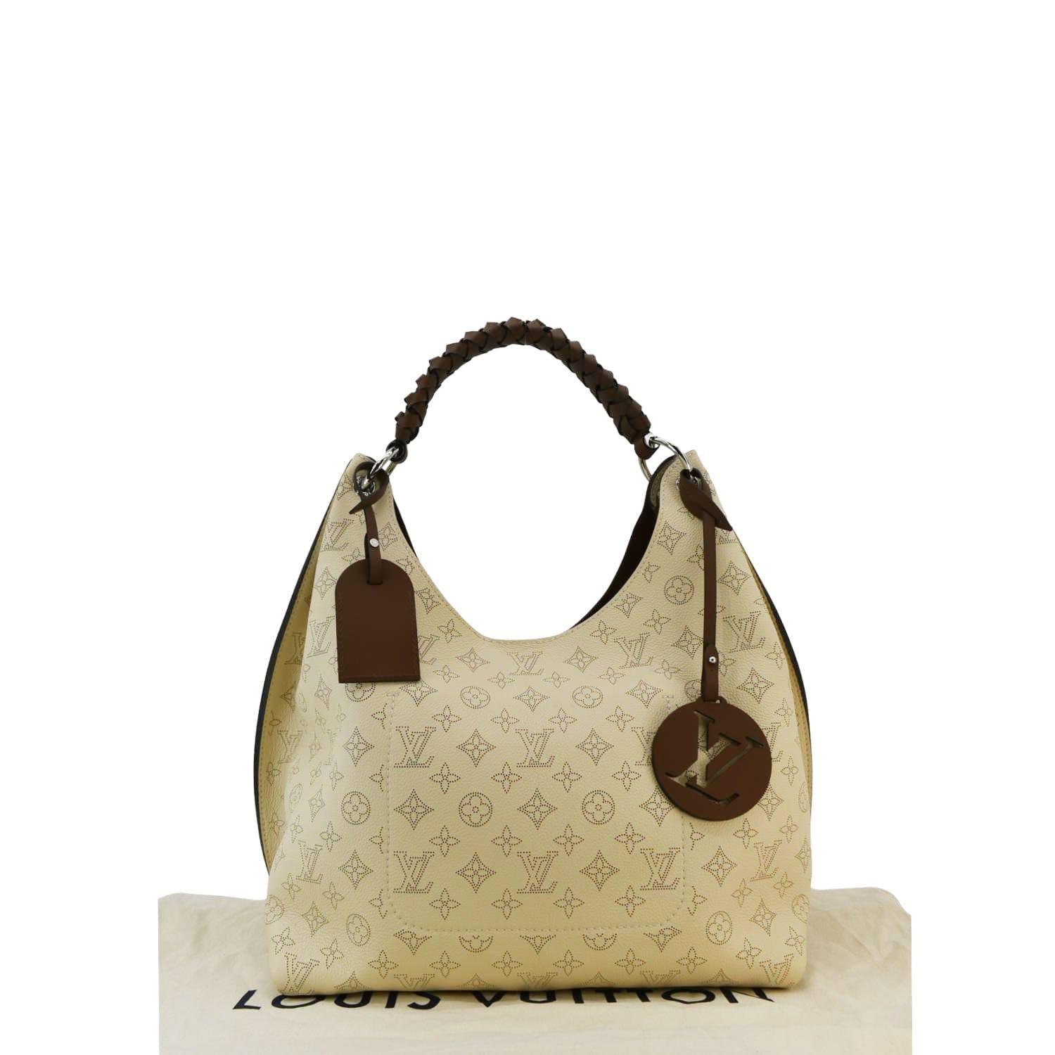 LOUIS VUITTON Carmel Mahina Leather Creme Beige Hobo Bag