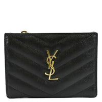 YVES SAINT LAURENT Monogram Compact Leather Zip Wallet Black