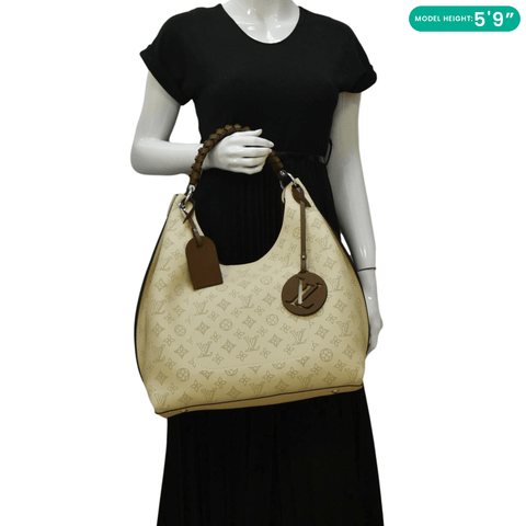 LOUIS VUITTON Carmel Mahina Leather Hobo Bag Creme Beige