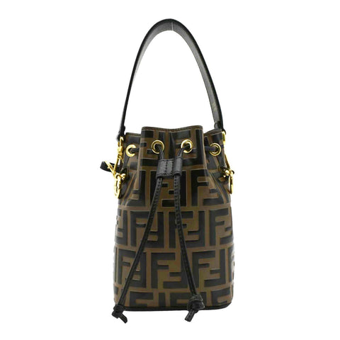 FENDI Mini Mon Tresor Leather Bucket Crossbody Bag Brown