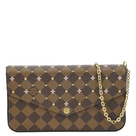 LOUIS VUITTON Studded Felicie Damier Ebene Pochette Crossbody Bag Brown