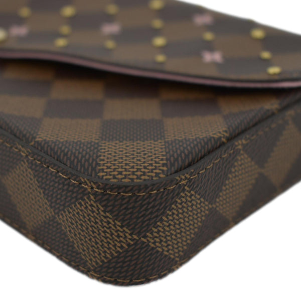 LOUIS VUITTON Studded Felicie Damier Ebene Pochette Crossbody Bag Brown