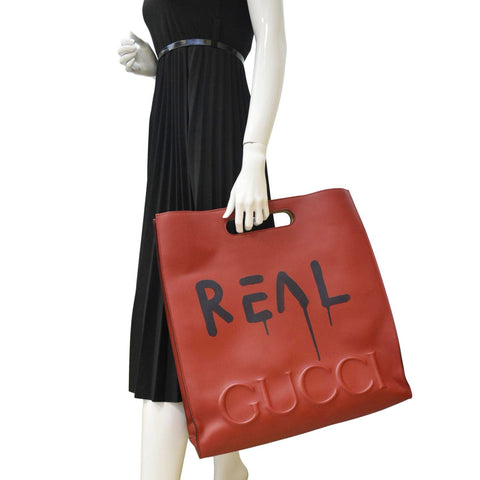 GUCCI Ghost Real Large XL Leather Tote Bag Red 415883