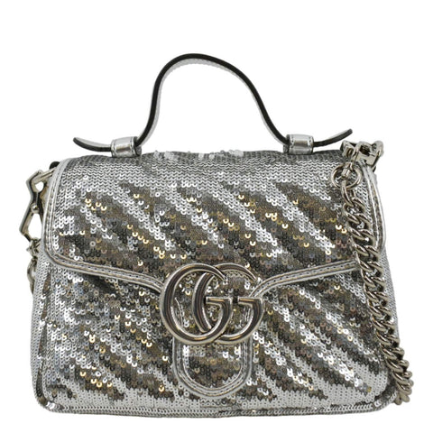 GUCCI GG Marmont Sequin Top Handle Crossbody Bag Silver 583571