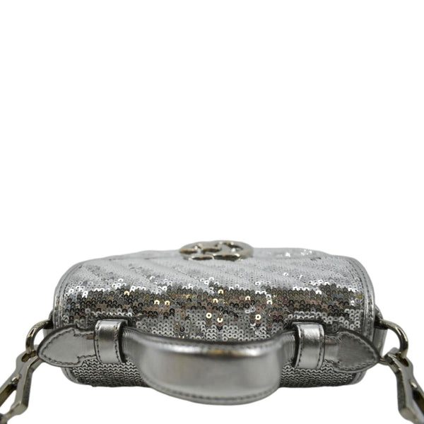 GUCCI GG Marmont Sequin Top Handle Crossbody Bag Silver 583571