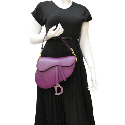 CHRISTIAN DIOR Saddle Leather Satchel Bag Mulberry