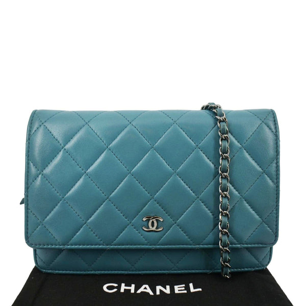 CHANEL WOC Quilted Leather Crossbody Wallet Light Blue