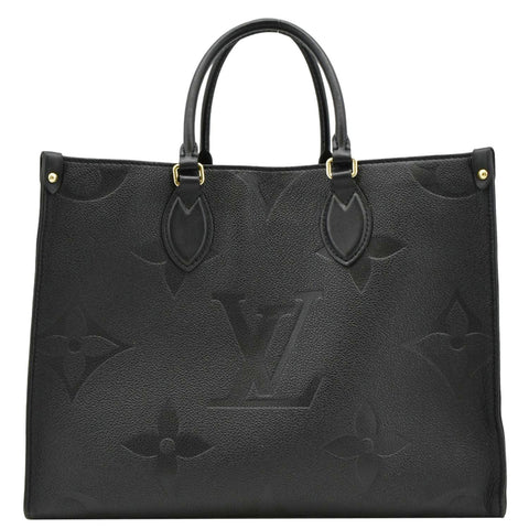 LOUIS VUITTON Onthego MM Giant Monogram Empreinte Leather Tote Bag Black