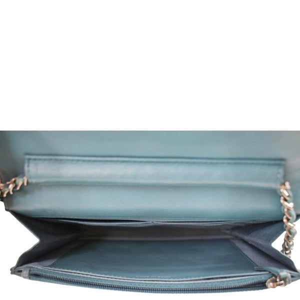 CHANEL WOC Quilted Leather Crossbody Wallet Light Blue
