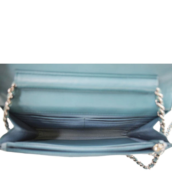 CHANEL WOC Quilted Leather Crossbody Wallet Light Blue