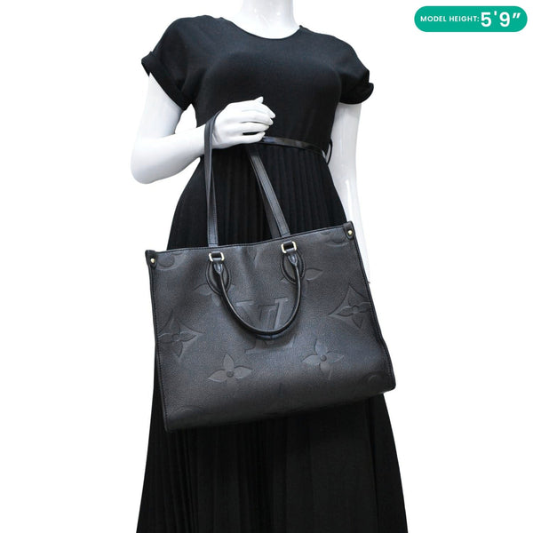LOUIS VUITTON Onthego MM Giant Monogram Empreinte Leather Tote Bag Black