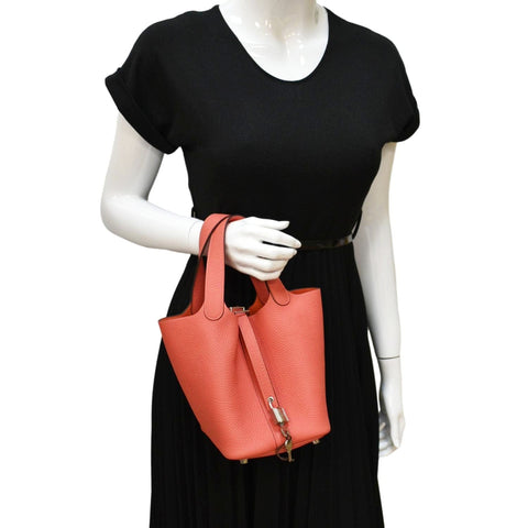 HERMES Picotin Lock 18 Taurillon Clemence Leather Hobo Bag Light Pink