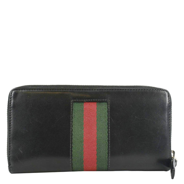 GUCCI Web Stripe Leather Zippy Wallet Black 408831