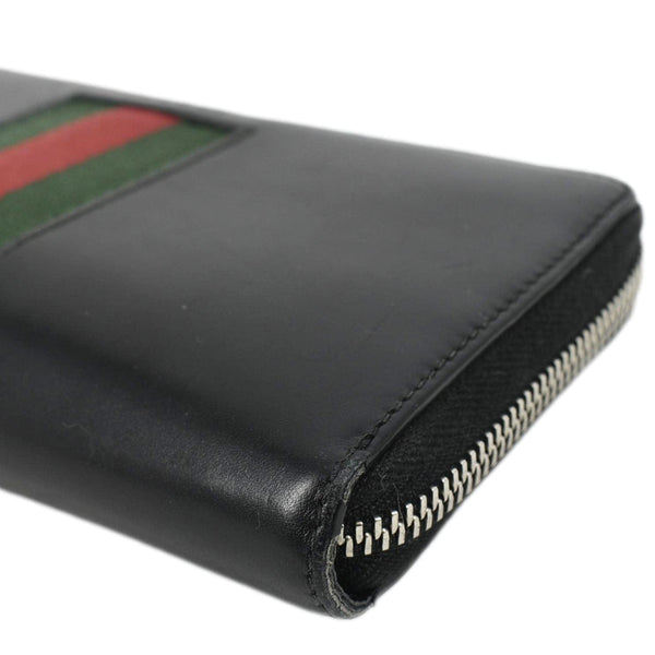 GUCCI Web Stripe Leather Zippy Wallet Black 408831