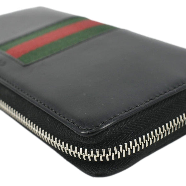 GUCCI Web Stripe Leather Zippy Wallet Black 408831