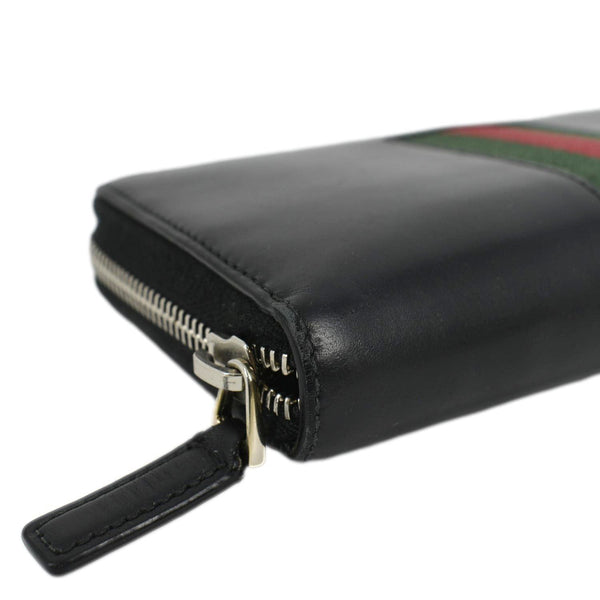 GUCCI Web Stripe Leather Zippy Wallet Black 408831