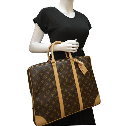 LOUIS VUITTON Porte Documents Voyage Monogram Canvas Briefcase Bag Brown