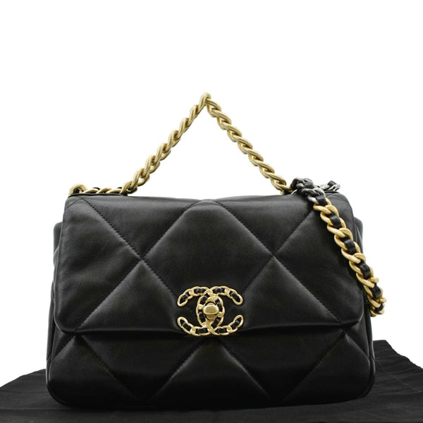 CHANEL 19 Small Flap Quilted Lambskin Leather Shoulder Bag Black