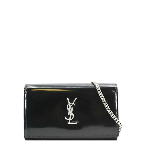 YVES SAINT LAURENT Cassandre Patent Leather Chain Wallet Black