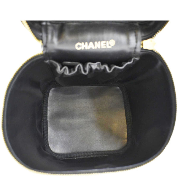 CHANEL Vintage Vanity Case Leather Cosmetic Bag Black