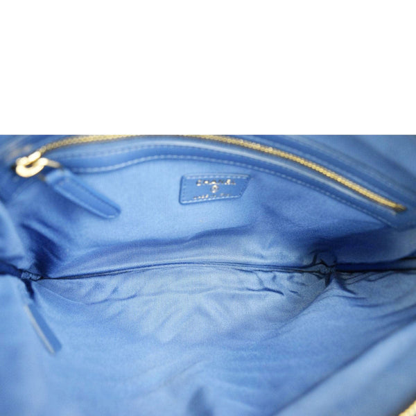 CHANEL O Case Chevron Leather Clutch Bag Blue