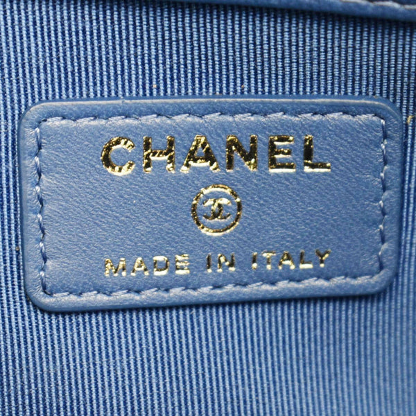 CHANEL O Case Chevron Leather Clutch Bag Blue