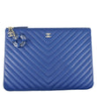 CHANEL O Case Chevron Leather Clutch Bag Blue