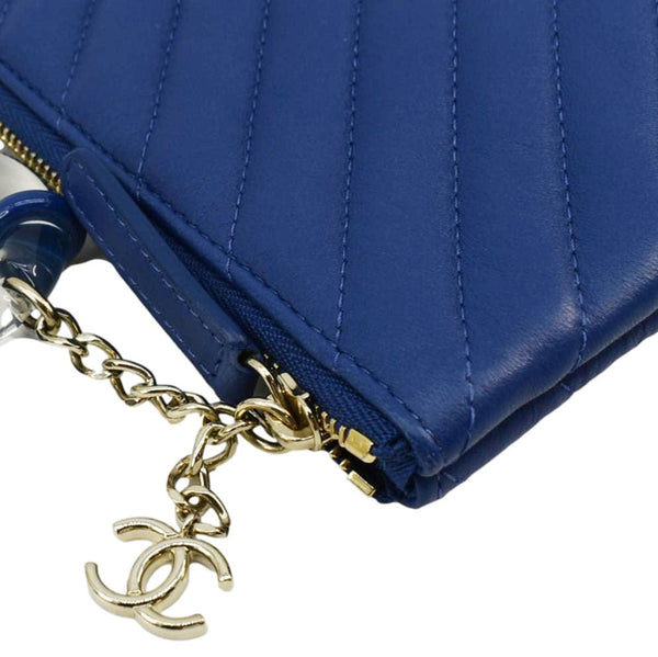 CHANEL O Case Chevron Leather Clutch Bag Blue