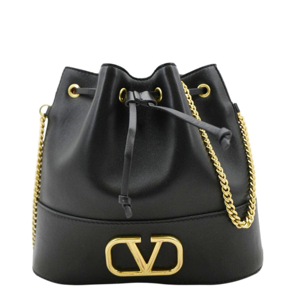 VALENTINO Mini Bucket Nappa Leather Chain Crossbody Bag Black