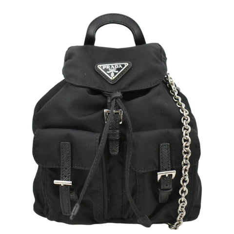 PRADA Double Pocket Mini Nylon Backpack Crossbody Bag Black