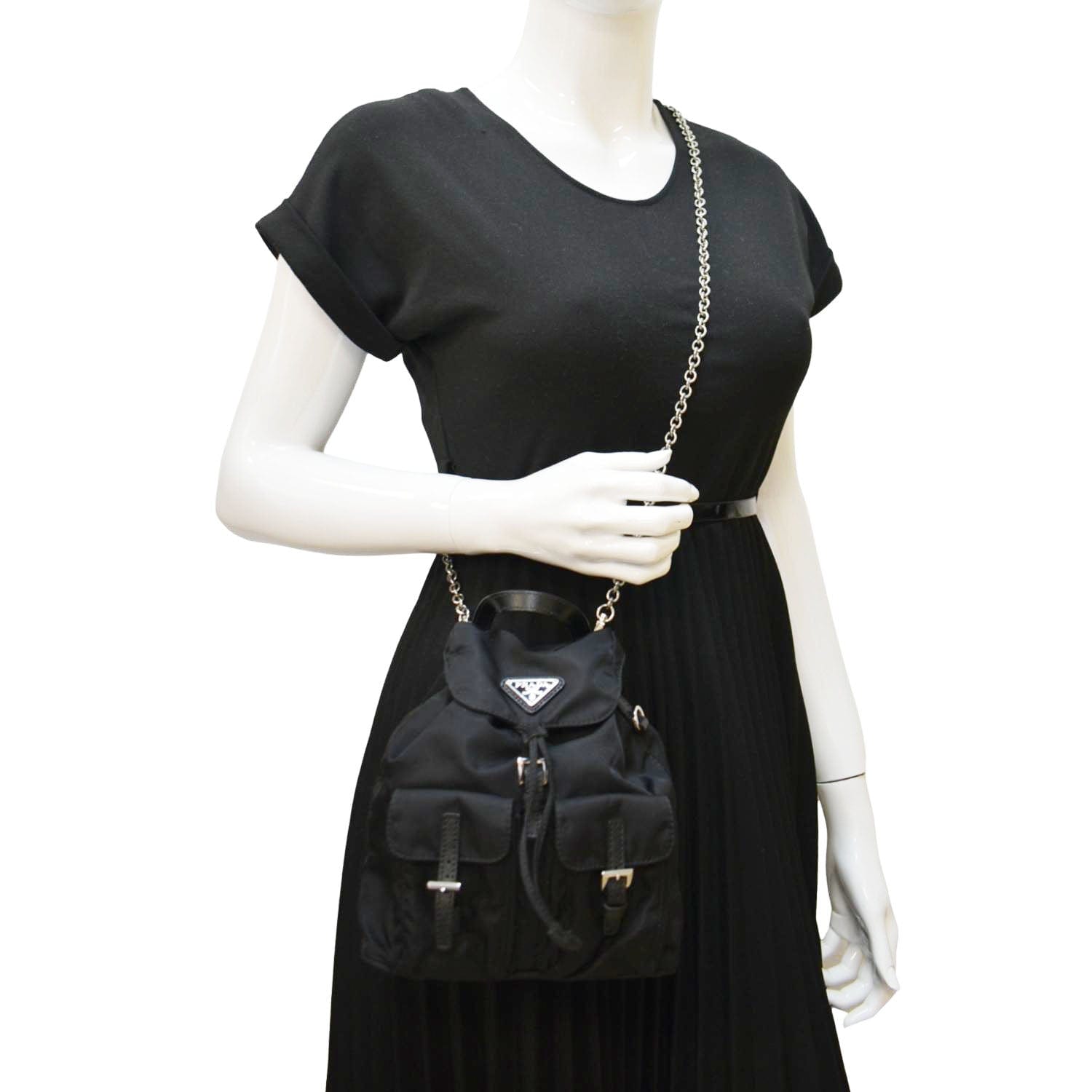 black prada mini backpack PRADA Double Pocket Mini Nylon Backpack Crossbody Bag Black