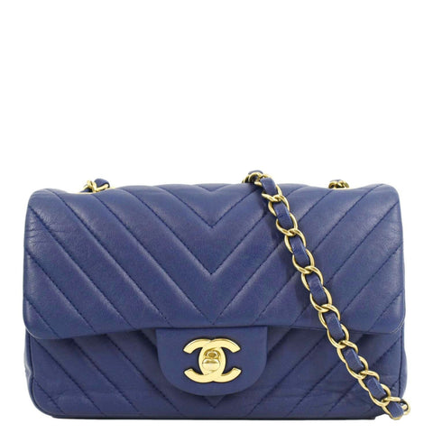 CHANEL CC Mini Rectangular Flap Chevron Leather Shoulder Bag Purple