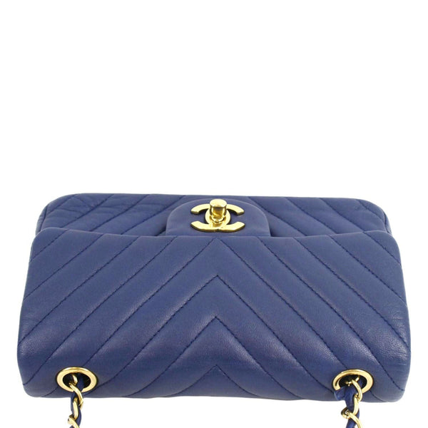 CHANEL CC Mini Rectangular Flap Chevron Leather Shoulder Bag Purple
