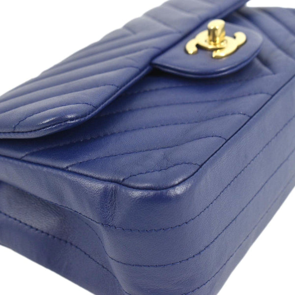 CHANEL CC Mini Rectangular Flap Chevron Leather Shoulder Bag Purple