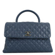 CHANEL CC Coco Caviar Leather Top Handle Flap Shoulder Bag Blue