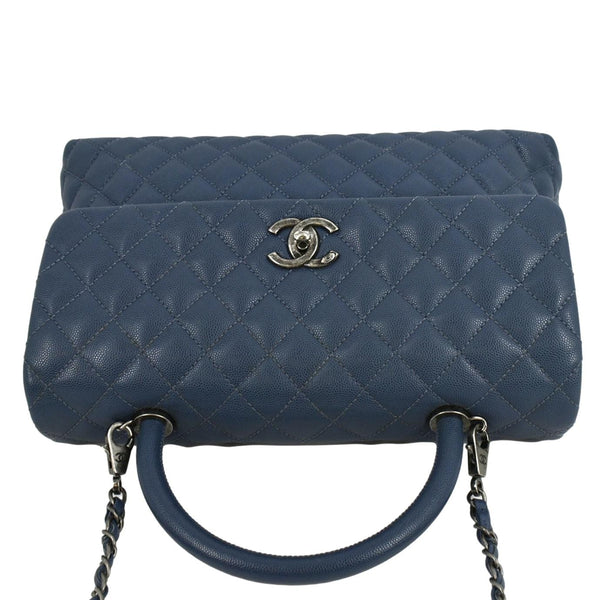 CHANEL CC Coco Caviar Leather Top Handle Flap Shoulder Bag Blue