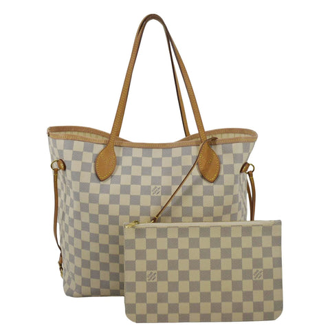 LOUIS VUITTON Neverfull MM Damier Azur Shoulder Bag White